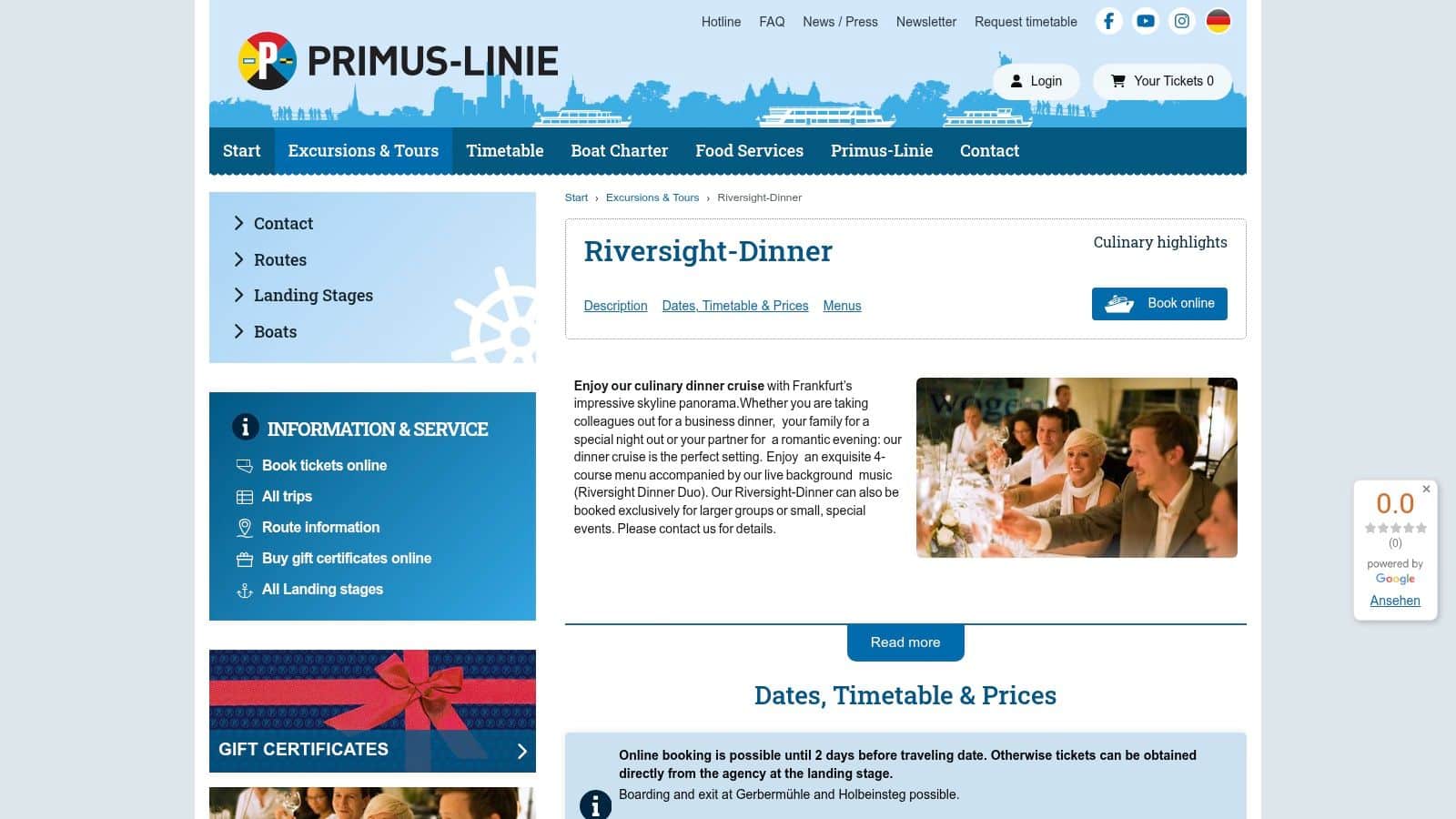PRIMUS‑Linie – "Riversight‑Dinner" (Abend‑Dinnercruise)
