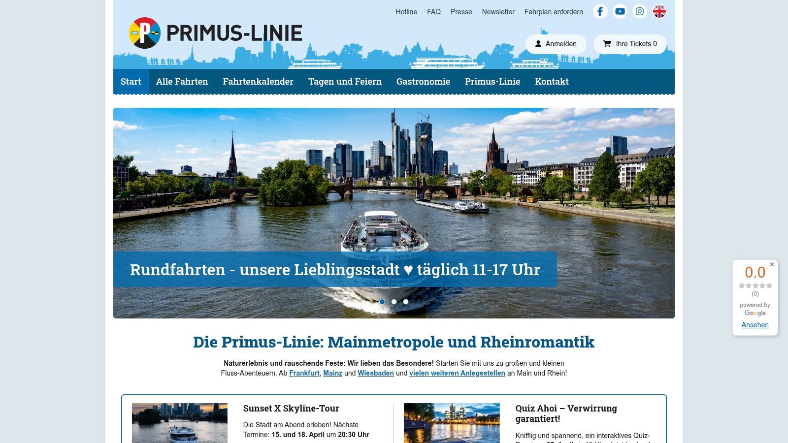 Primus‑Linie – Riversight‑Dinner auf dem Main
